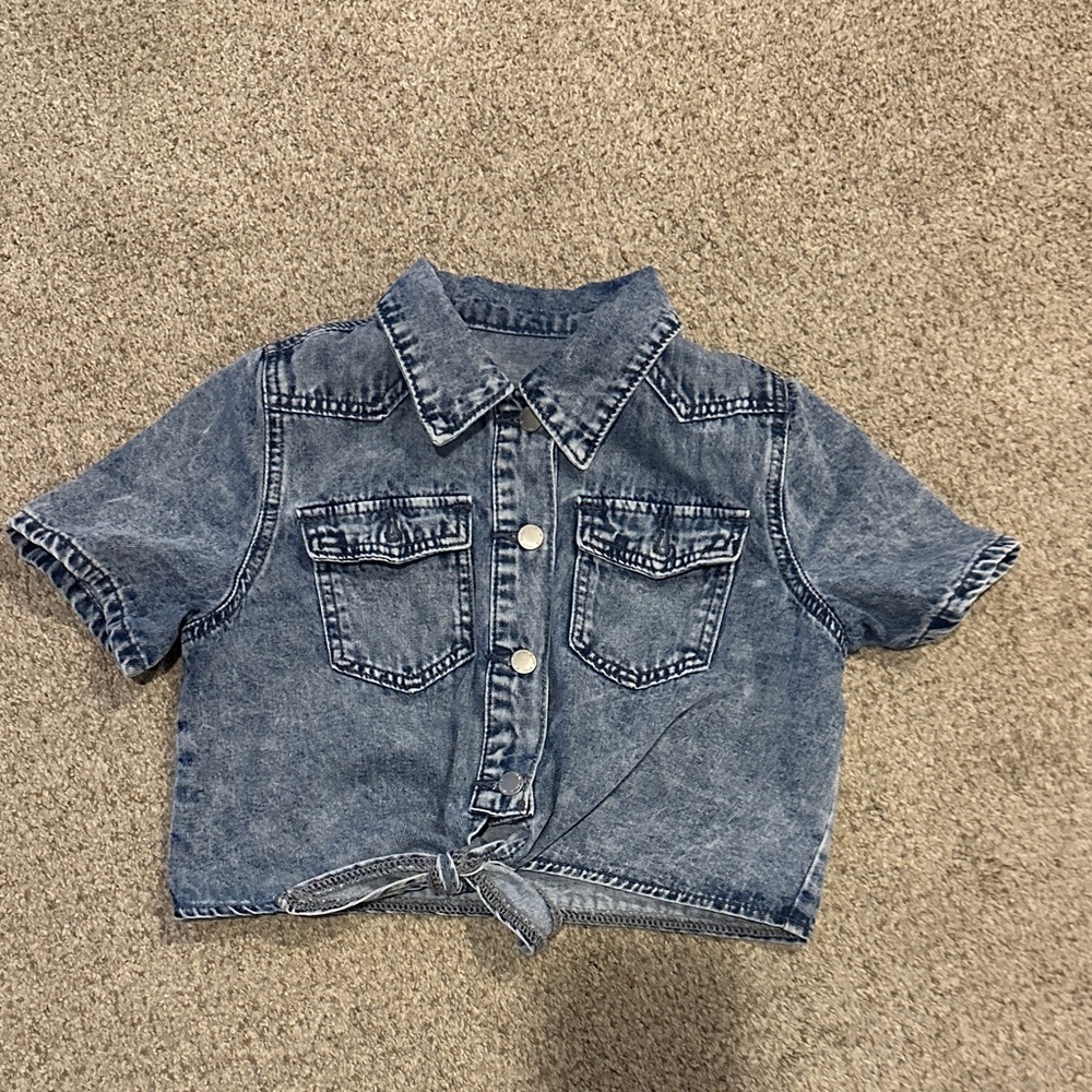 SHEIN Kids Blue Denim Button Down Shirt